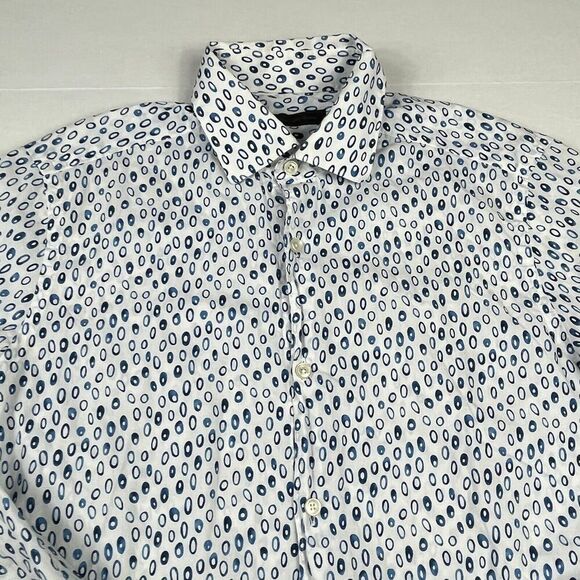 Saks Fifth Avenue Mens Button Front Shirt Oval Print Work Long Sleeve Top SMALL - Picture 3 of 10